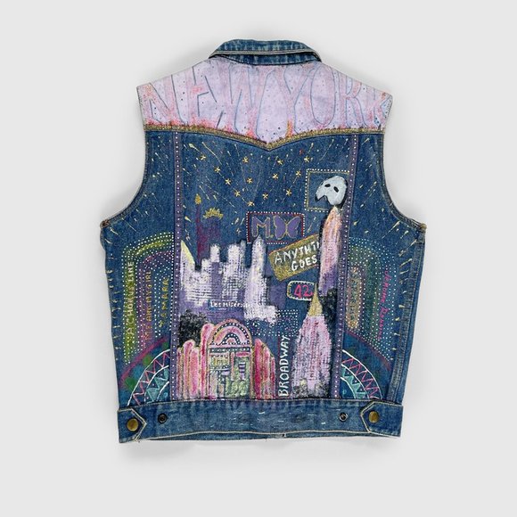 Vintage Jackets & Blazers - Vintage Hand-Painted Denim Vest